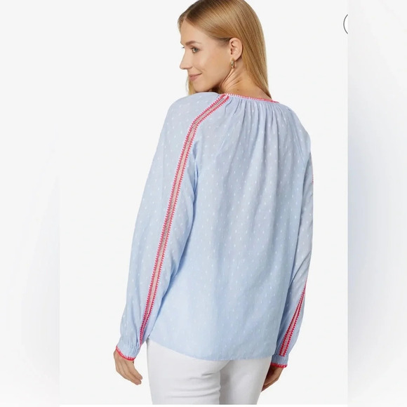 ! Lilly Pulitzer Mardi Long Sleeve Chambray Tassel Top Cotton Clip Blue XL… - Picture 3 of 7